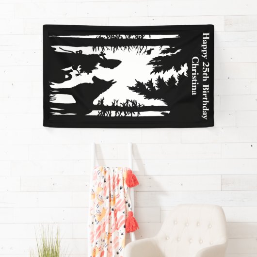 誕生日レッドライディングフードウルフブラックシルエット 横断幕 (インサイチュ)