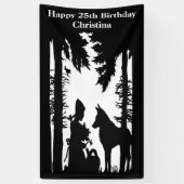 誕生日レッドライディングフードウルフブラックシルエット 横断幕 (縦)