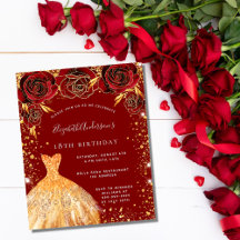 誕生日レッド金ゴールドグリッタードレス招待