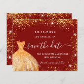 誕生日レッド金ゴールドドレスは日付カードを保存 (正面/裏面)