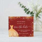 誕生日レッド金ゴールドドレスは日付カードを保存 (スタンド正面)