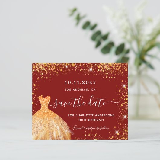 誕生日レッド金ゴールドドレスは日付カードを保存 (スタンド正面)