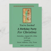 誕生日レディーグリーンフード黄金の木にガウン 招待状 (正面/裏面)