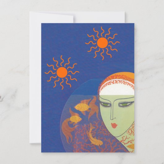 誕生日レディーボウルの後ろの金魚の太陽 招待状 (裏面)