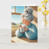 誕生日レディーモーニングコーヒー カード (黄色い花)