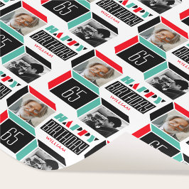 誕生日レトロキューブ写真第65期赤緑白 ラッピングペーパー