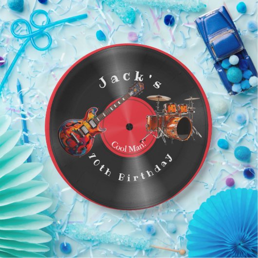 誕生日レトロビニールレコードロックミュージックギター ペーパープレート (パーティー)