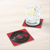 誕生日レトロレコード音楽レッドギター スクエアペーパーコースター (インサイチュ)