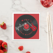 誕生日レトロレコード音楽レッドギター スタンダードカクテルナプキン (インサイチュ)