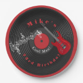 誕生日レトロレコード音楽レッドギター ペーパープレート (正面)