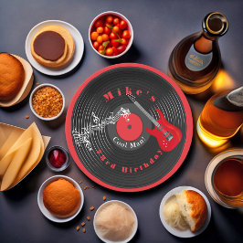 誕生日レトロレコード音楽レッドギター ペーパープレート