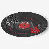 誕生日レトロレコード音楽レッドギター ペーパープレート (アングル)