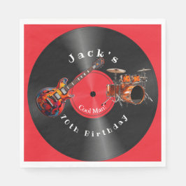 誕生日レトロレコード・ロックミュージック・ギター スタンダードランチョンナプキン