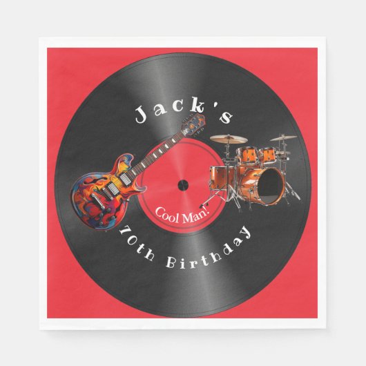 誕生日レトロレコード・ロックミュージック・ギター スタンダードランチョンナプキン (正面)