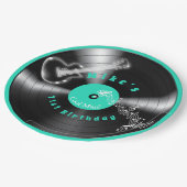 誕生日レトロレコード・ロックミュージック・ギター ペーパープレート (アングル)