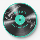誕生日レトロレコード・ロックミュージック・ギター ペーパープレート (正面)