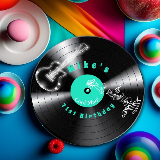 誕生日レトロレコード・ロックミュージック・ギター ペーパープレート