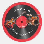 誕生日レトロレコード・ロックミュージック・ギター ラウンドシール (正面)