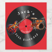 誕生日レトロレコード・ロックミュージック・ギター ワインラベル (シングルラベル)