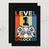 誕生日レベル1アンロック ゲーム ヴィンテージ 招待状 (正面/裏面)