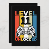 誕生日レベル11到達 11 ゲーム ヴィンテージ 招待状 (正面/裏面)