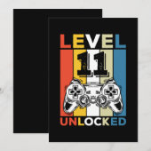 誕生日レベル11解放 11 ゲーミング ヴィンテージ 招待状 (正面/裏面)