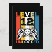 誕生日レベル12解放 12 ゲーミング ヴィンテージ 招待状 (正面/裏面)