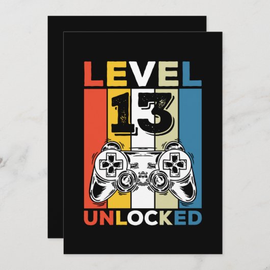 誕生日レベル13解放 13 ゲーミング ヴィンテージ 招待状 (正面/裏面)