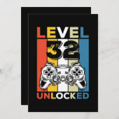 誕生日レベル32解放 32 ゲーミング ヴィンテージ 招待状 (正面/裏面)