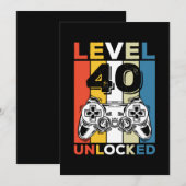 誕生日レベル40到達！ レベル40 ゲーム ヴィンテージ 招待状 (正面/裏面)