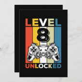 誕生日レベル8を解除 8 ゲーミング ヴィンテージ 招待状 (正面/裏面)