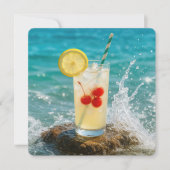 誕生日レモネードドリンクのビーチロック 招待状 (正面)