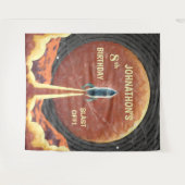 誕生日ロケット宇宙楽しい写真ブース背景 タペストリー (正面(横))