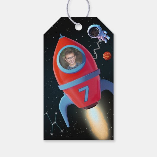 誕生日ロケット(写真付) | 宇宙飛行士UFOエイリアン ギフトタグ (正面)