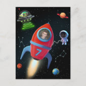 誕生日ロケット(写真付) | UFO宇宙飛行士エイリアン ポストカード (正面)