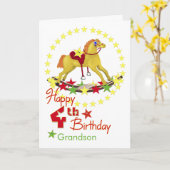 誕生日ロッキングホーススター（4歳） カード (黄色い花)