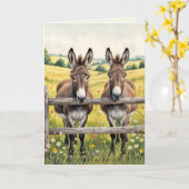 誕生日ロバが柵の後ろに立つ カード (黄色い花)