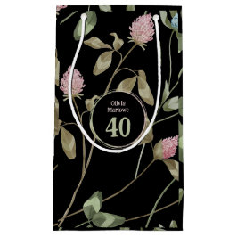 誕生日ロマンチックブラックピンククローバーフローラ スモールペーパーバッグ