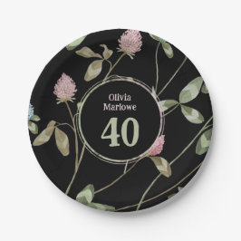 誕生日ロマンチックブラックピンククローバーフローラ ペーパープレート