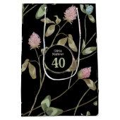 誕生日ロマンチックブラックピンククローバーフローラ ミディアムペーパーバッグ (裏面)