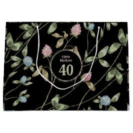 誕生日ロマンチックブラックピンククローバーフローラ ラージペーパーバッグ