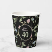 誕生日ロマンチックブラックピンククローバーフローラ 紙コップ (正面)