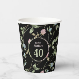誕生日ロマンチックブラックピンククローバーフローラ 紙コップ