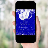 誕生日ロヤブルー銀グリッターバルーンへようこそ ポスター