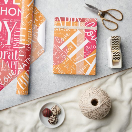 誕生日ロングネーム色ブロックの追加オレンジ色ID274 ラッピングペーパー (クラフト)