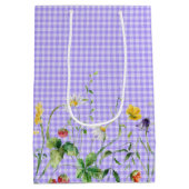 誕生日ワイルドフラワーオンパープルギンガム ミディアムペーパーバッグ (裏面)