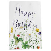 誕生日ワイルドフラワーオンホワイト ミディアムペーパーバッグ (正面)