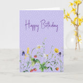 誕生日ワイルドフラワーオン水玉模様 カード (黄色い花)