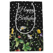 誕生日ワイルドフラワーオン水玉模様 ミディアムペーパーバッグ (正面)