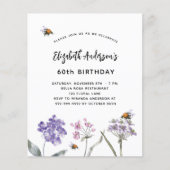 誕生日ワイルドフラワースバイオレットピンク予算の招待 チラシ (正面)